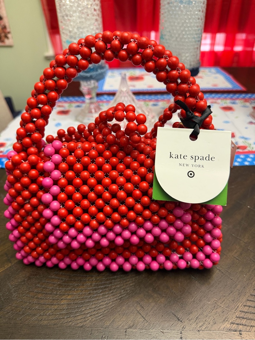 kate spade Red and Pink Beaded Mini Top-Handle Bag